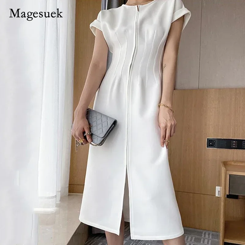 2024 New Summer Dress Women Solid Color Elegant Bodycon Dress Work Office Lady Female Slim White Party Dress Robe Vestidos 14058