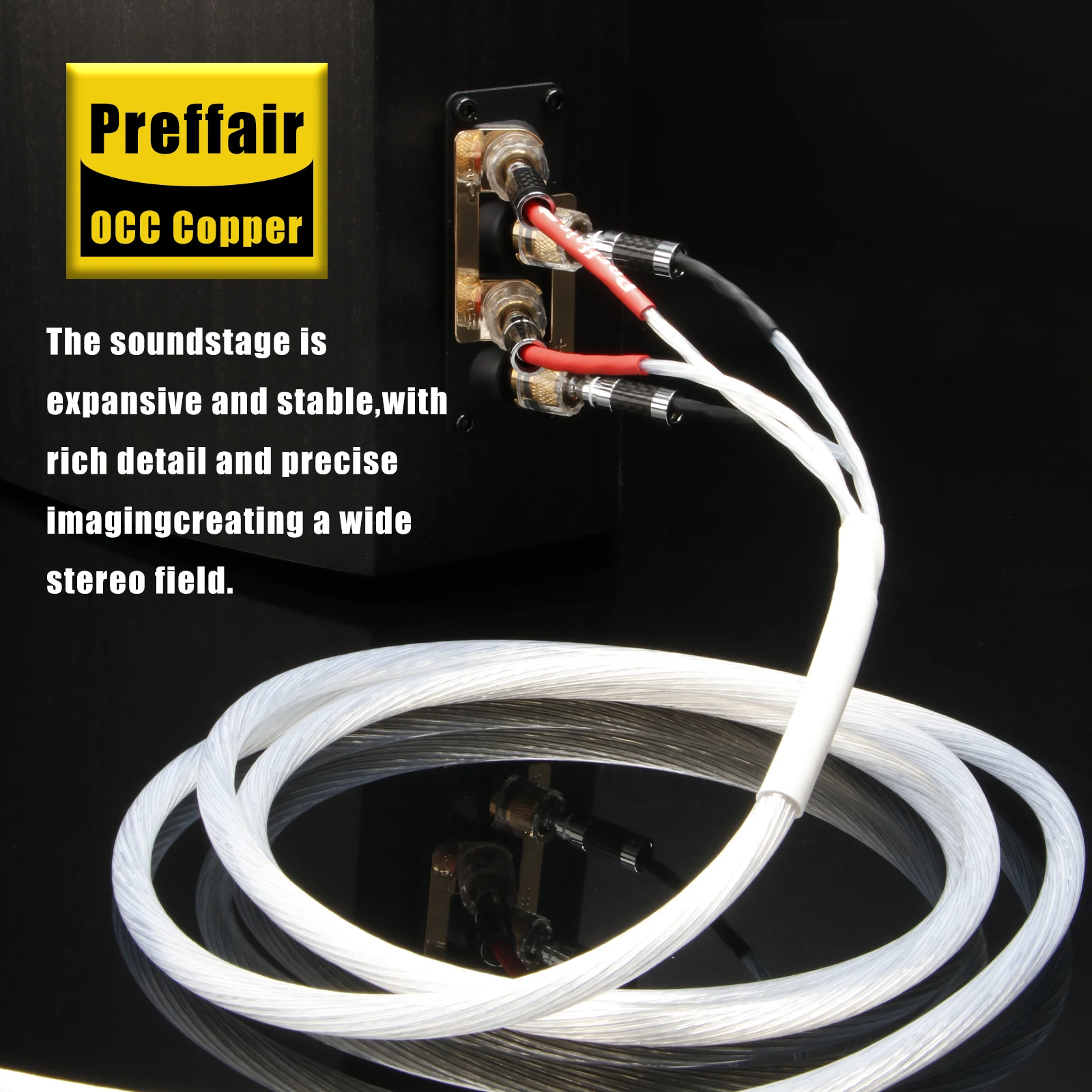 Pair HIFI OCC Silver Plated Speaker Cable 2 Banana to 4 Banana Biwire Loudspeaker Cable Rhodium Banana Plug with Carbon Fibre