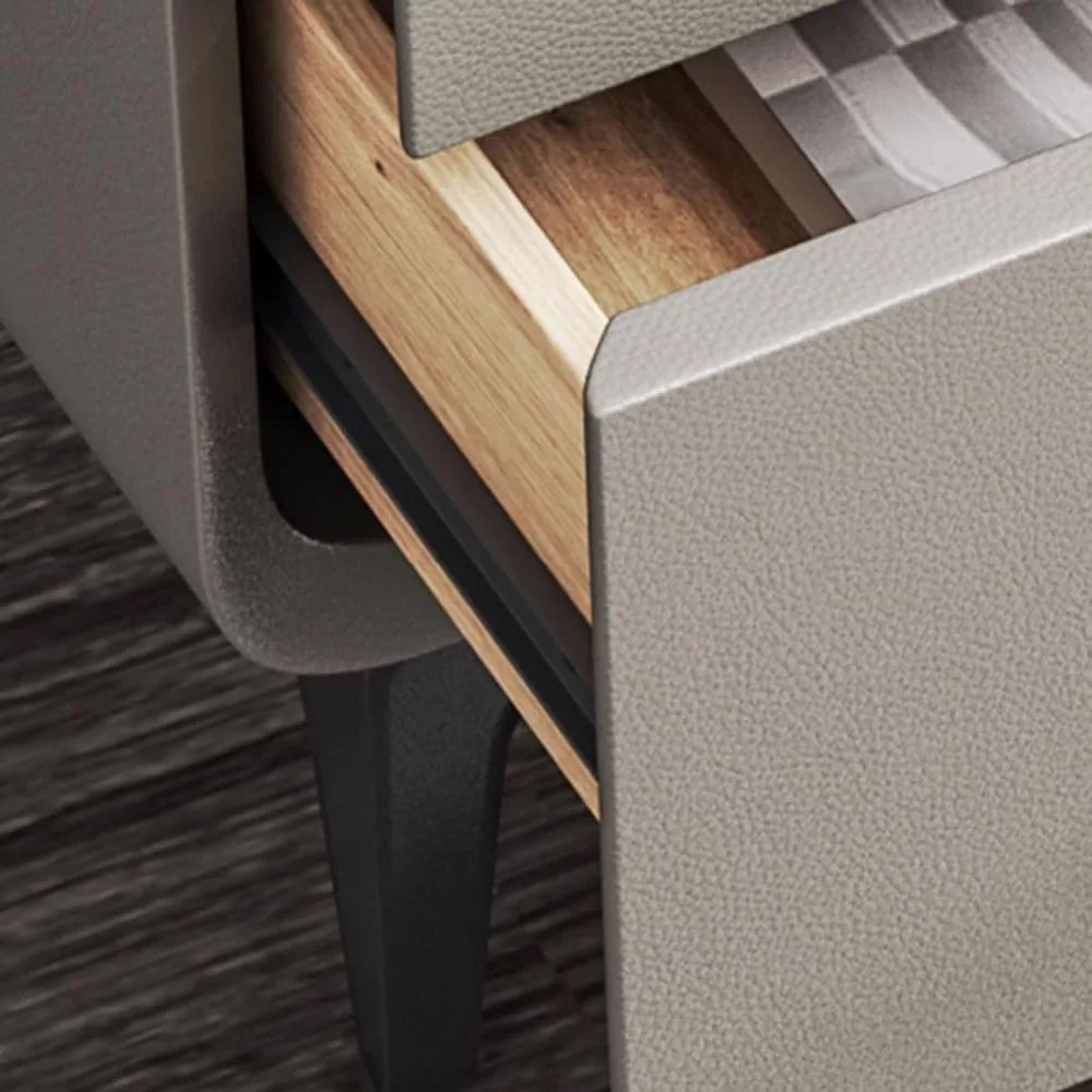 Comodino moderno Mid-Century a 2 cassetti in legno massello con finitura PU, cassetti silenziosi e spazio compatto