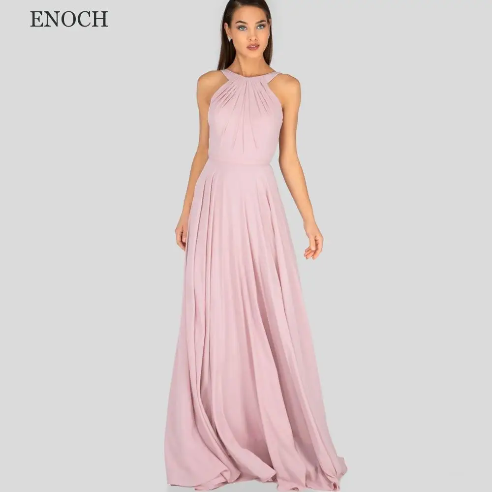 ENOCH Simple O-Neck Beach Bridesmaid Dresses Sleeveless Open Back Party Dresses Pleated Floor Length Vestidos De Fiesta 2023