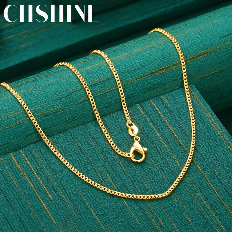 925 Sterling Silver 18K Gold Necklace 16/18/20/22/24/26/28/30 Inches 2MM String Chain For Women Men High Quality Jewelrys Gifts