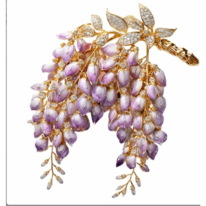 High-end wisteria flower brooch for women, high-end luxury dress corsage company gifts