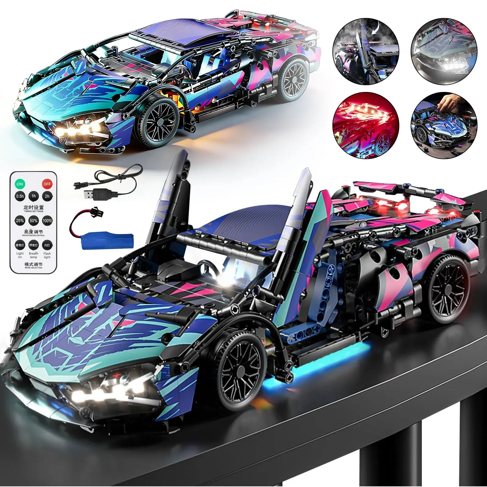 1:14 Rennwagen-Bausatz 1280 Teile Technik-Stil Montage-Automodell Kreatives Sammlerstück Geschenk zur Dekoration