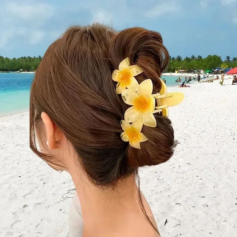 Fashion Gradient Egg Flower Hair Claws Clip Women Girls Sweet Acrylic Hairpins Summer Beach Hawaiian Headwear Hair Accessories