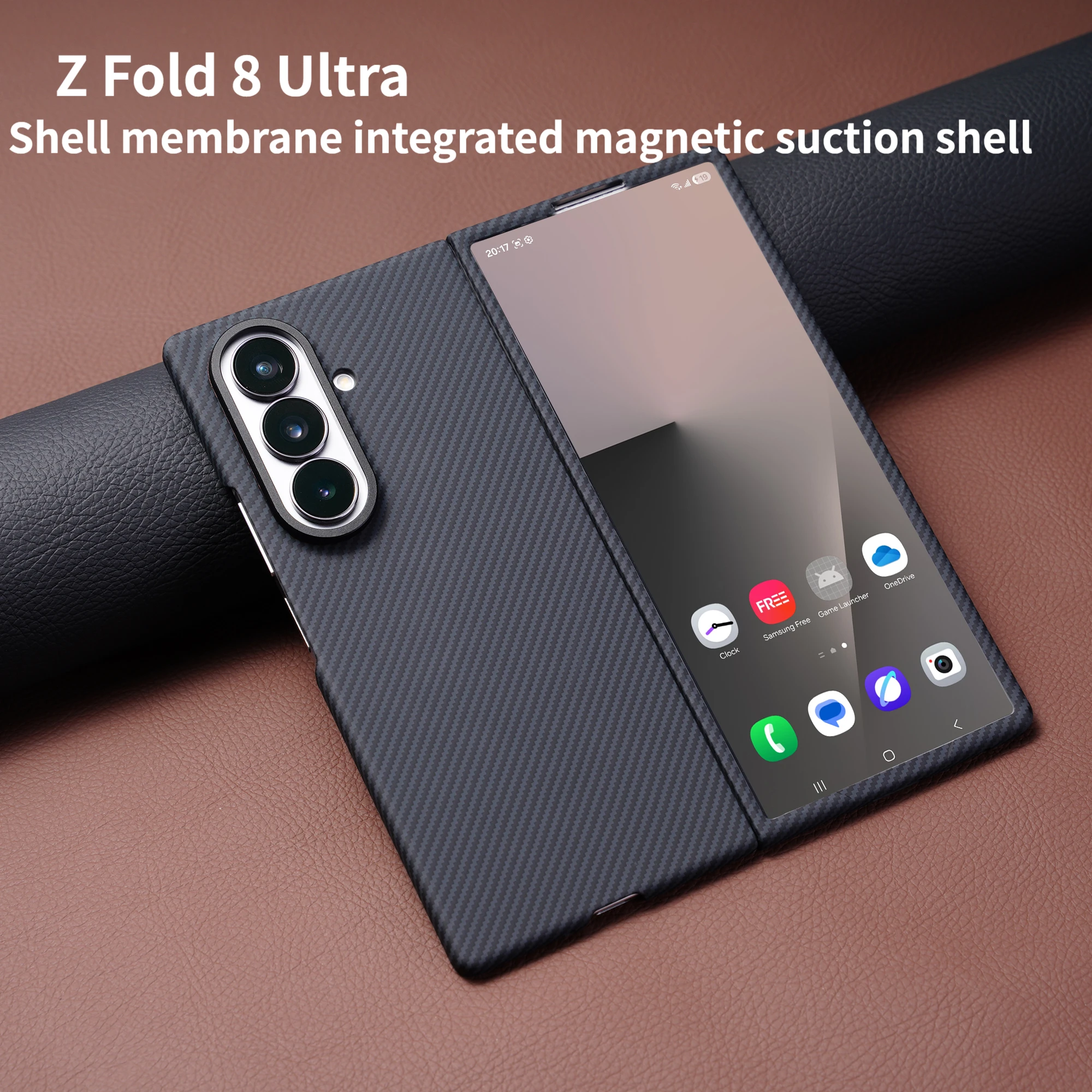 Business Magnetic Carbon Fiber Texture Case for Samsung Z Fold 8 Ultra Wireless Charging PC Cover with Screen Protective Film