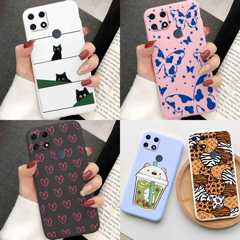 For Realme 8i 8 Pro 8 C30 C30S 8 V13 Q3i Q3 C25 C12 C25S C25Y C21Y Narzo 50i Prime 4G Cartoon Dinosaur Colorful Flora Phone Case