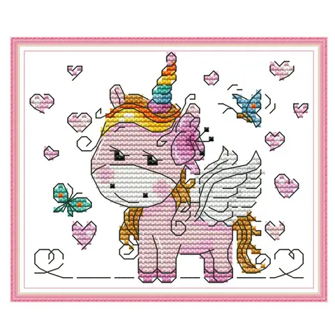 Unicorn cross stitch kit cartoon cotton silk Aida count 18ct 14ct embroidery DIY handmade