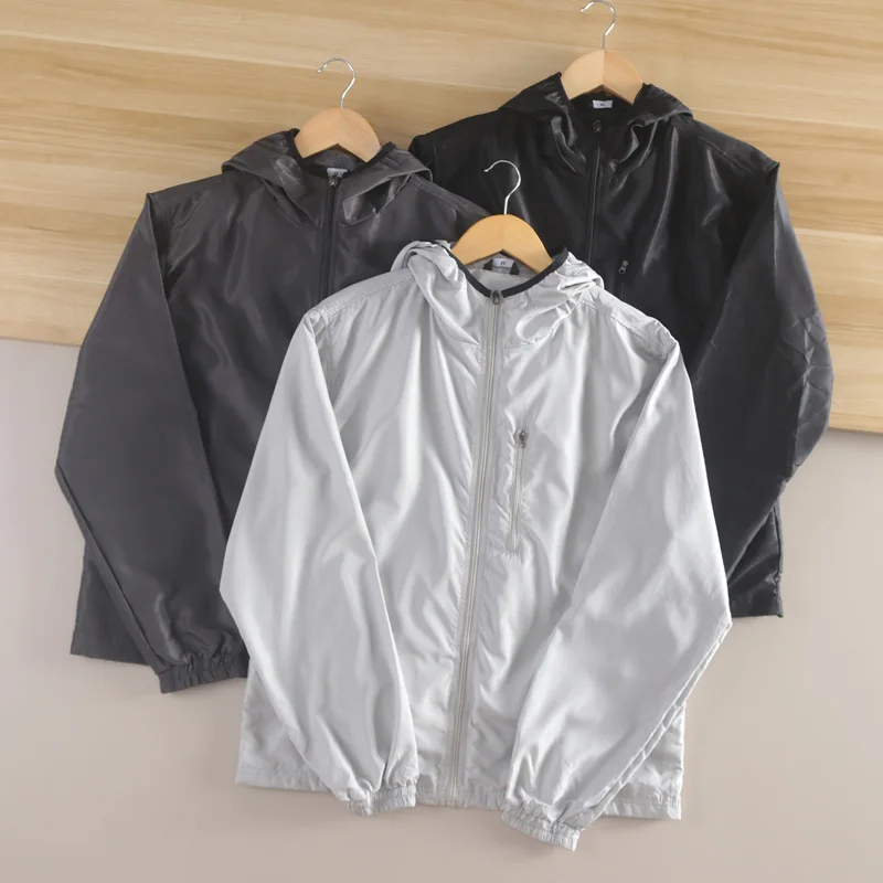 

Men's Outdoor Thin Single Color Spor Casual Hooded Jaet 2024 Early Autumn Stand Fit Long Sve Youth Faion