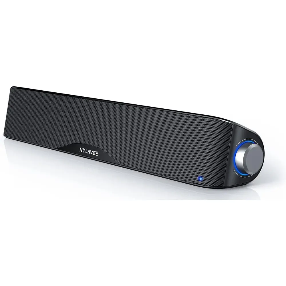 

Bluetooth Stereo Sound Bar with 3.5mm Aux, USB/USB-C Power, Mic, and Headphone Jack for PC, Laptop, and Monitor