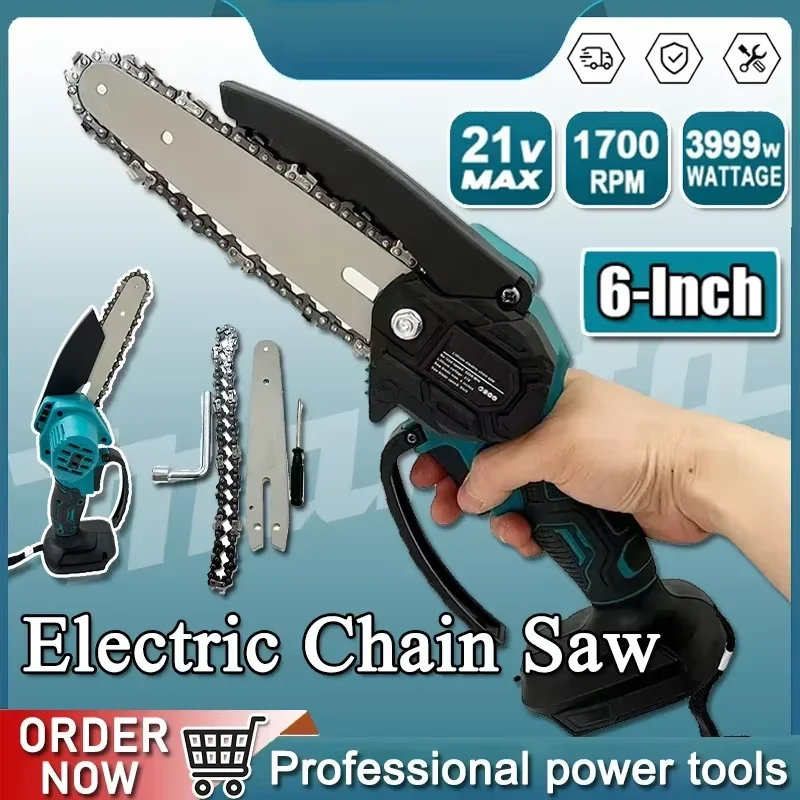 6-inch chainsaw timber logging electric saw handheld portable garden pruning wood power tool for 18V battery
