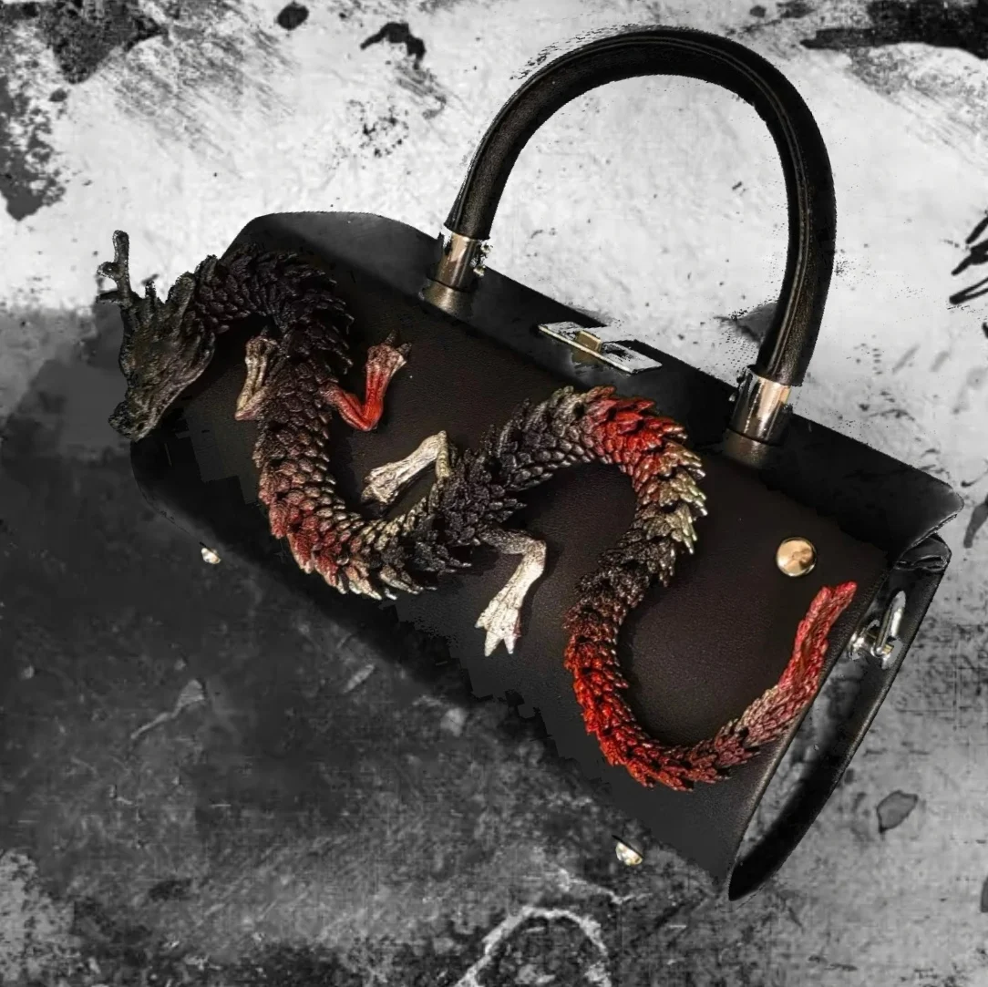Original Designer Brand Personalized DIY Handcrafted Box Dragon Pattern Hand-held Pillow Bags for Women