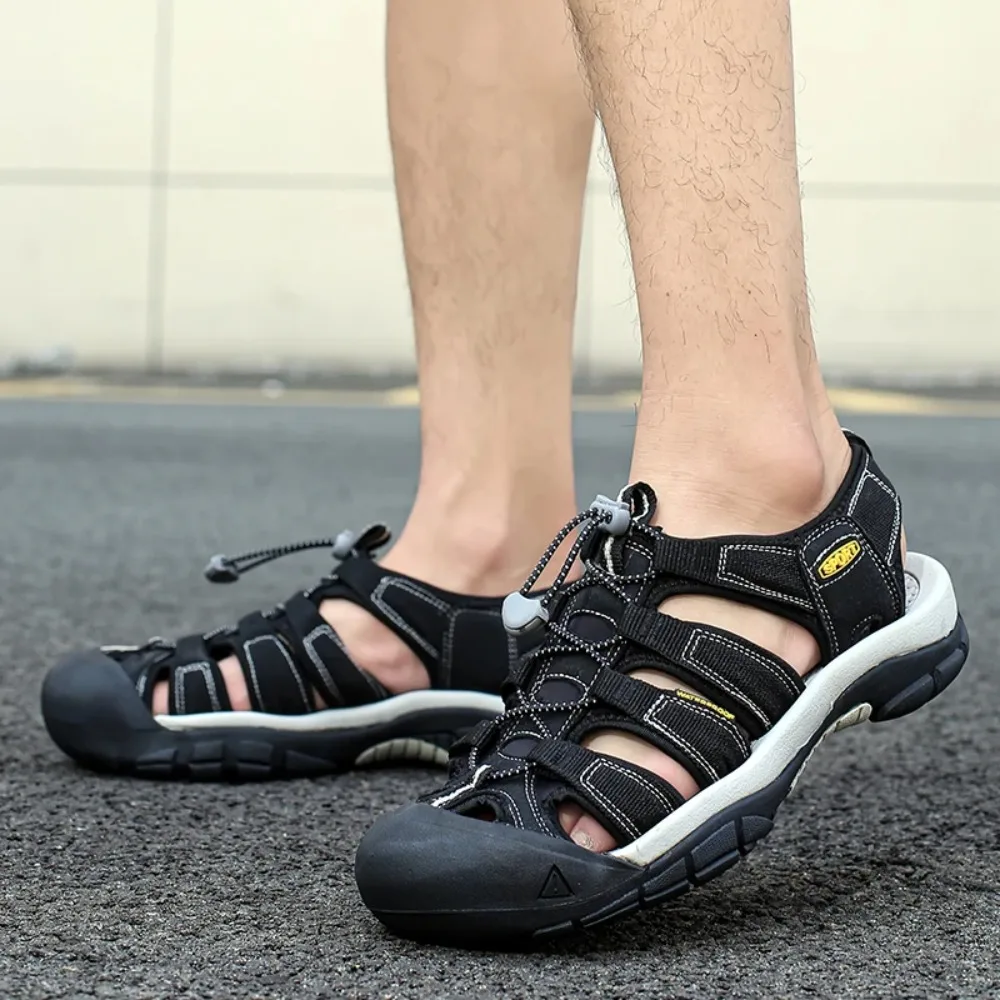 

Summer Comfort Soft Sole Sandals Brand Casual Outdoor Non-slip Mens Leather Sandals Men Retro Hollow Out Breathable Beach Shoes