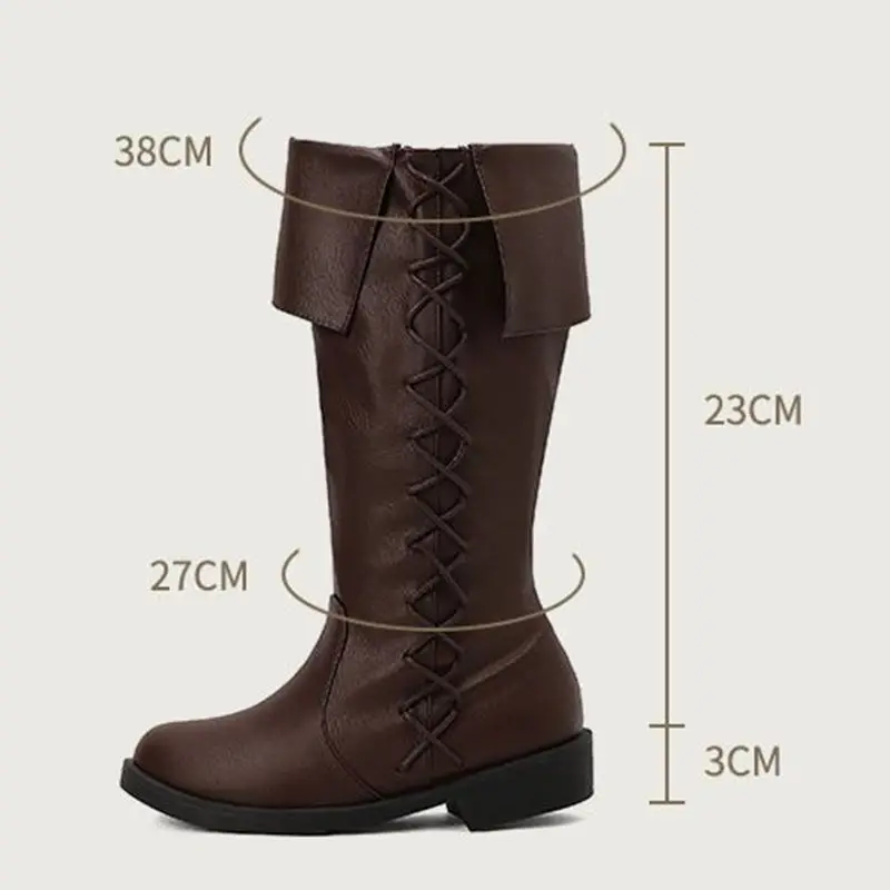 Reave Katze 2024 Mode Retro Frauen Mid Calf Stiefel Round Toe Flats schnüren große Größe 46 47 48 Freizeit tägliche Mädchen Winter Booties