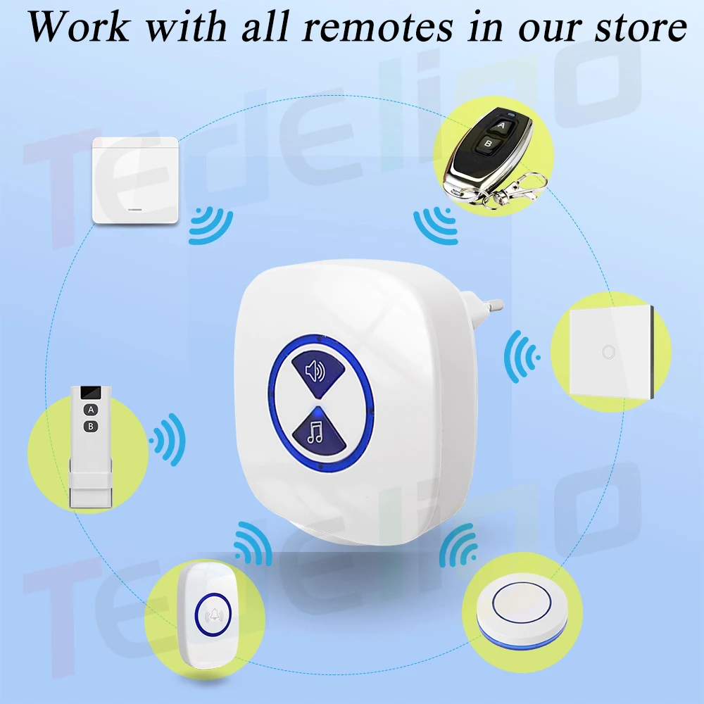 110V 220V Wireless Doorbell Set Outdoor Waterproof Transmitter Receiver Door Chimes,Smart Bell Remote Control 100m Range UK EU