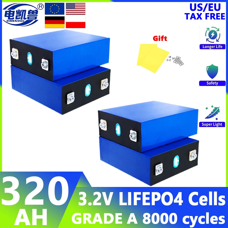 3.2V 320Ah Lifepo4 Battery Lithium Iron Phosphate Travel Solar RV Campers Cell 12v 24v Rechargeable batteries Grade A Tax Free