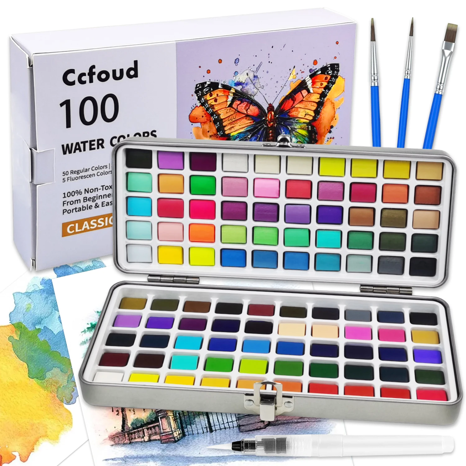 50/100/168 Color Solid Watercolor Paint Set Basic Neone Glitter Watercolor Pigments for Drawing Art Paint Supplies