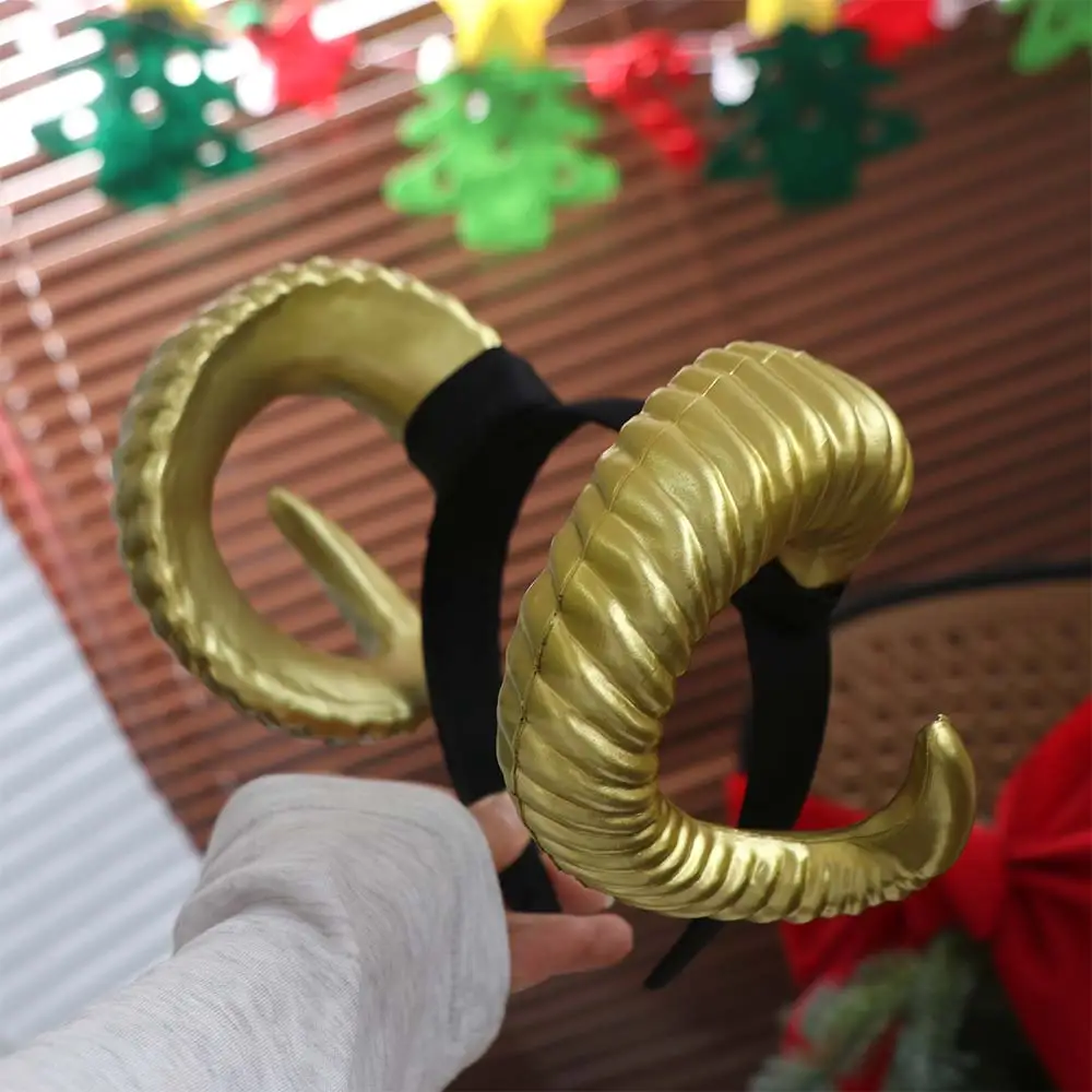 Artificial Black Demon Horn Headwear Realistic Gothic Halloween Devil Headband Unisex Reusable Goat Horn Hair Hoop Christmas