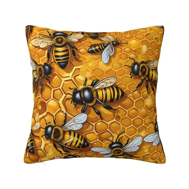 Fashion Honey Bees Cushion Cover 60x60cm Soft Pillow Case for Sofa Car Square Pillowcase Decoration