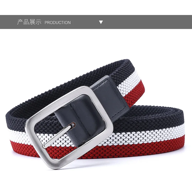 2023 doppelseitig geflochtener elastischer Gürtel Premium-Mode accessoires Stretch-Stoff Golf leder für Herren silberne Schnalle – Detail 5