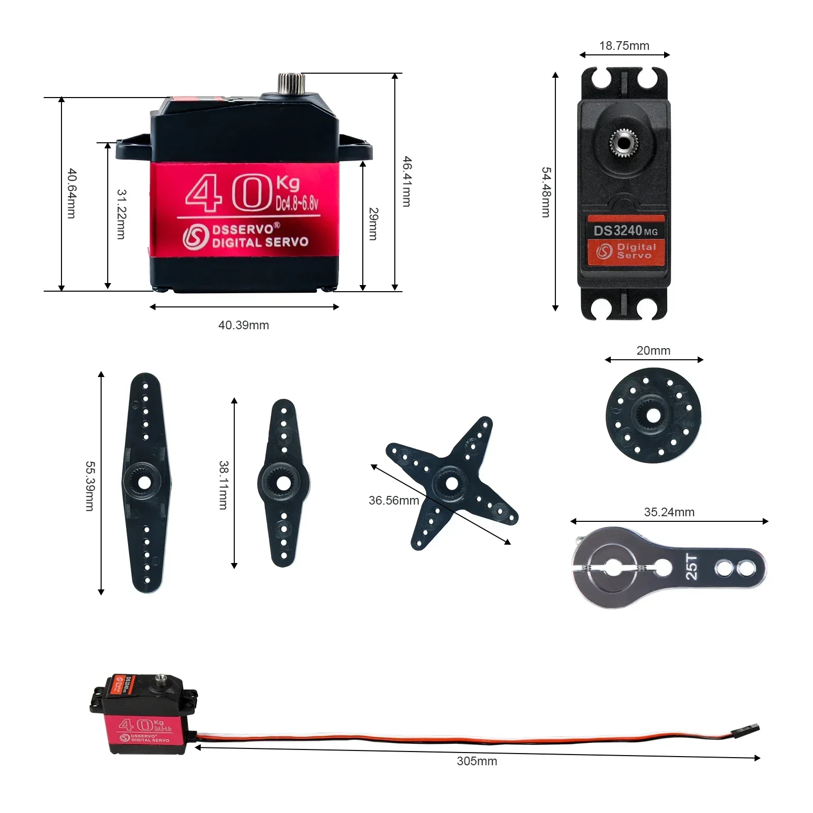Grande Torque 40KG DS3240 Digital RC Servo 180 ° /270 °   Rotação IP66 25T braço servos função de energia peças DIY brinquedos para carro RC robô