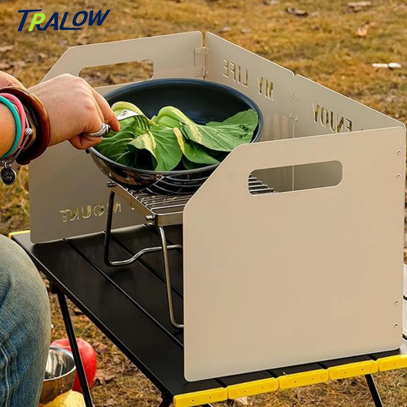 

TRALOW 1 PC Stove Steel Baffle Windshield Wind Protection Thickening Material Tri-fold For Outdoor Camping Cooking Supplies