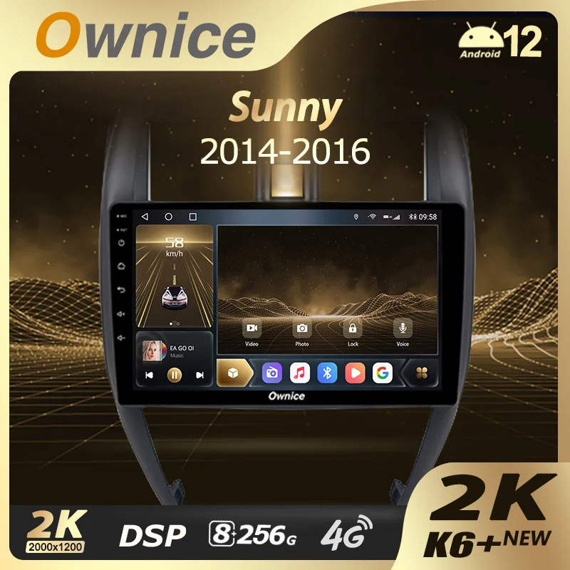 Ownice K6+ 2K for Nissan Sunny 2014 - 2017 Car Radio Android 12.0 BT 5.0 Support Interior Atmosphere Lamp 360 4G LTE SPDIF