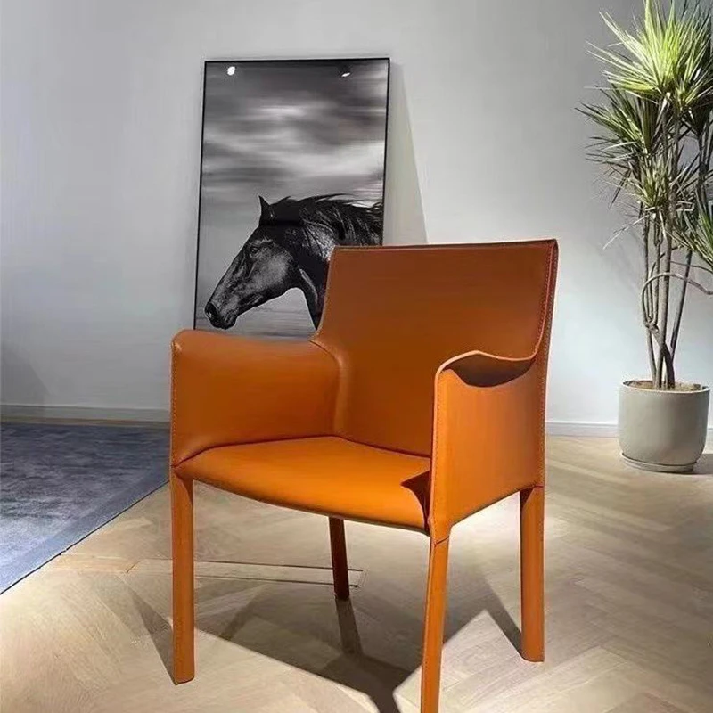 

Saddle Leather For Home Living , Luxury Leisure Chair, Modern Minimalist Italian Style Dining Room Hotel