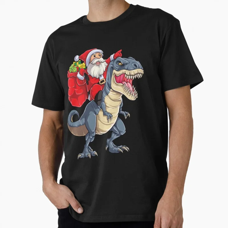

Santa Riding Dinosaur T rex Funny Christmas Gift T Shirt for men 100% cotton printed Graphic Clothes Mens All size S-6XL Tops