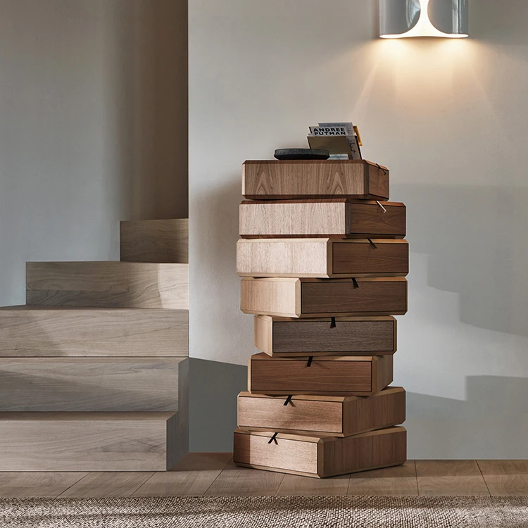 حامل ليلي دوار بجانب السرير 3 أدراج خشب الجوز البني حامل ليلي مع أدراج