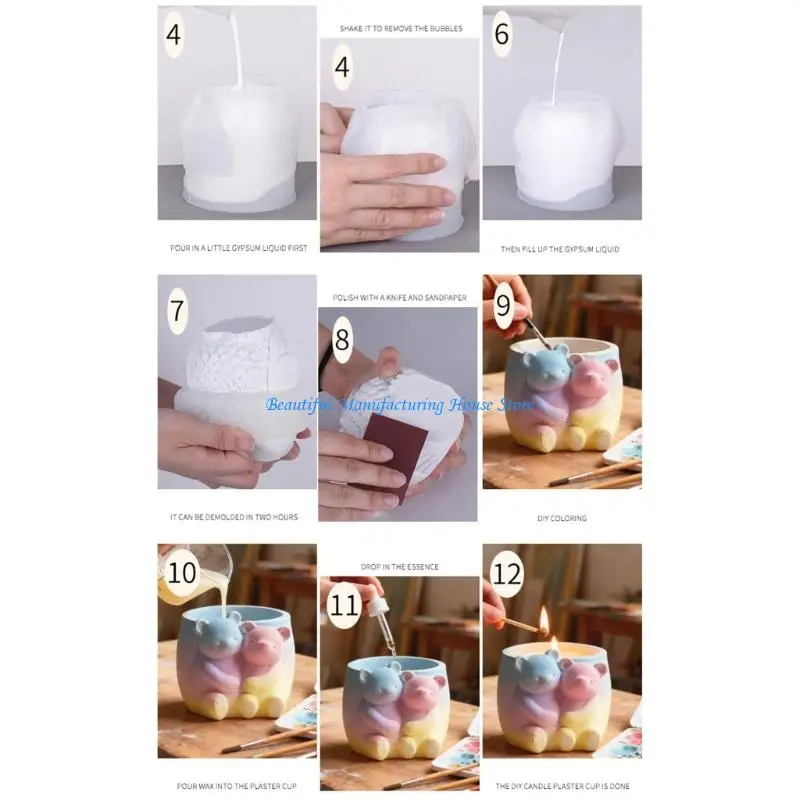 E56A قالب زارع الدب السيليكون المزخرف لسلاسل المفاتيح الحرفية الخرسانية الراتنج