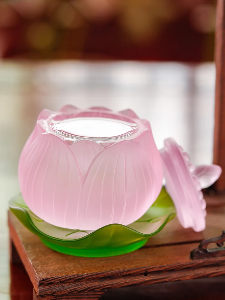 Glass Lotus Holy Water Cup Living room Buddhist supplies Offering a water supply cup for household Buddha platforms