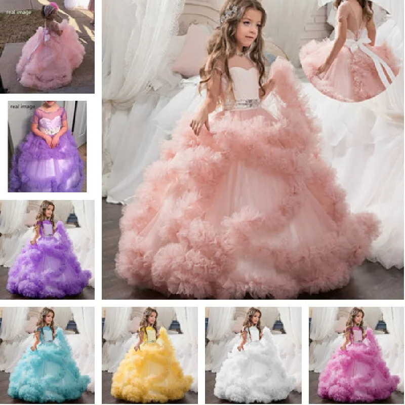 

Fancy Puffy Flower Girl Dresses for Wedding Pageant Dresses for Girls Long Kids Ball Gowns Vestido de Tulle