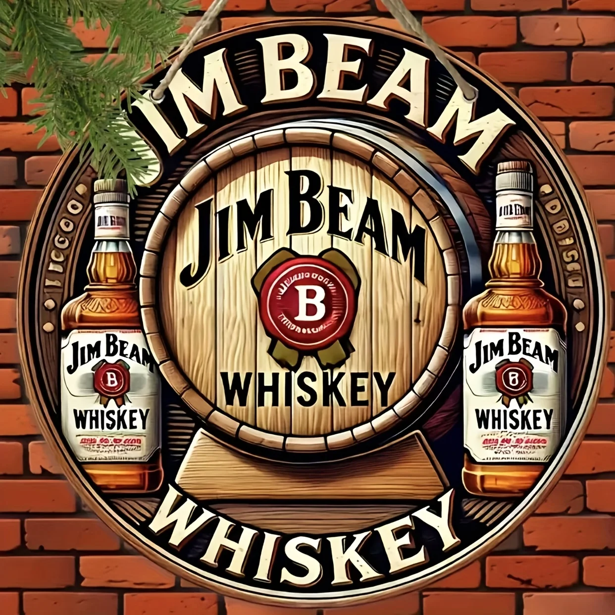 Jim's Beam Whiskey Wall Art in legno - Decorazione classica per botte e bottiglie per bar, cucine e sala da pranzo, facile da appendere