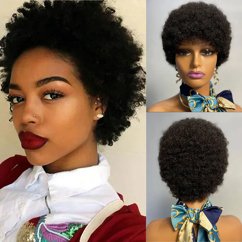 DreamDiana Short Natural Curly Wigs African curly Pixie Cut Wig Brazilian Human Hair Wigs Machine Made Human Hair short Mini Wig