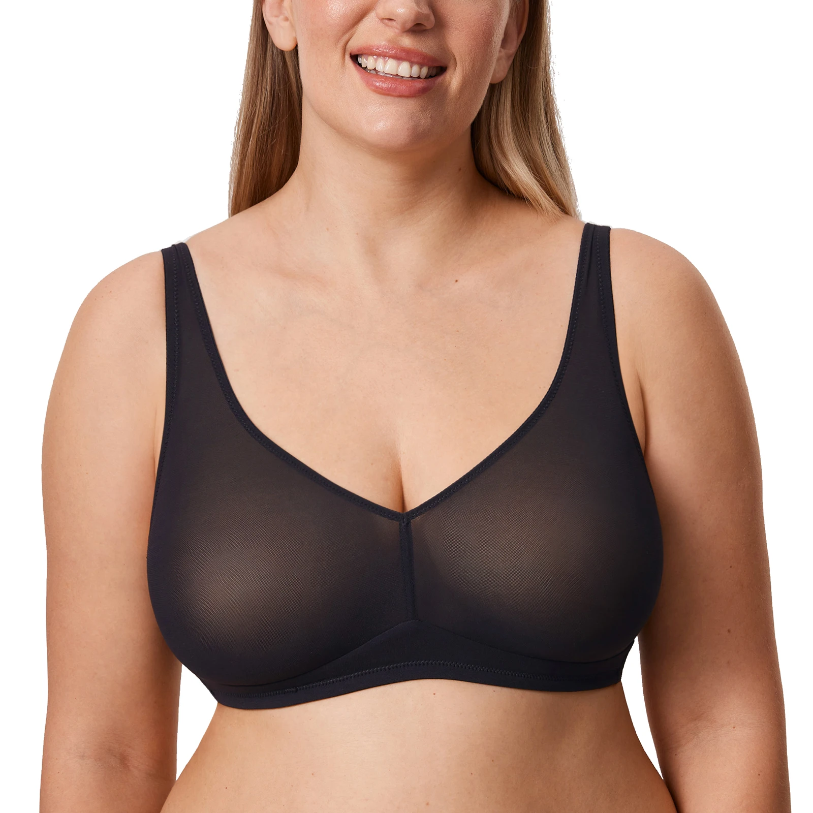 Women's Cosnufy Sheer Mesh Bra Full Coverage Seamless No Underwire Plus Size Transparent Unlined Bras