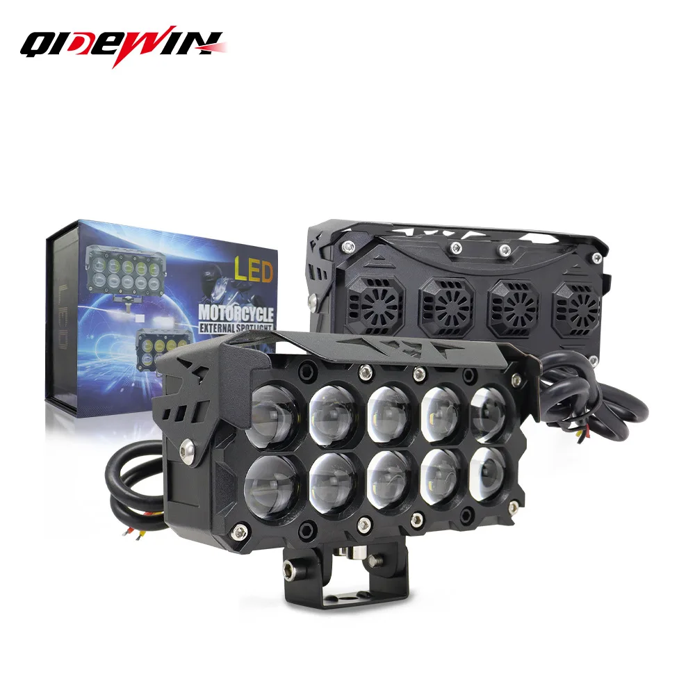 Electric vehicle spotlight 10 beads with fan super bright strong light night remote motorcycle spotlight