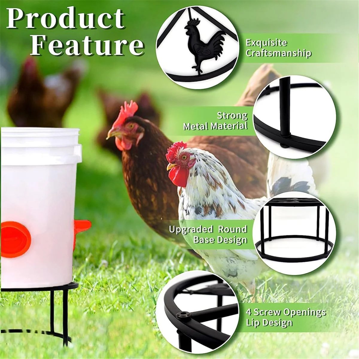 Metal Stand for Chicken Feeder Waterer Feeder Stand Holder with 4 Legs Rustproof Iron Chicken Waterer Buckets Stand