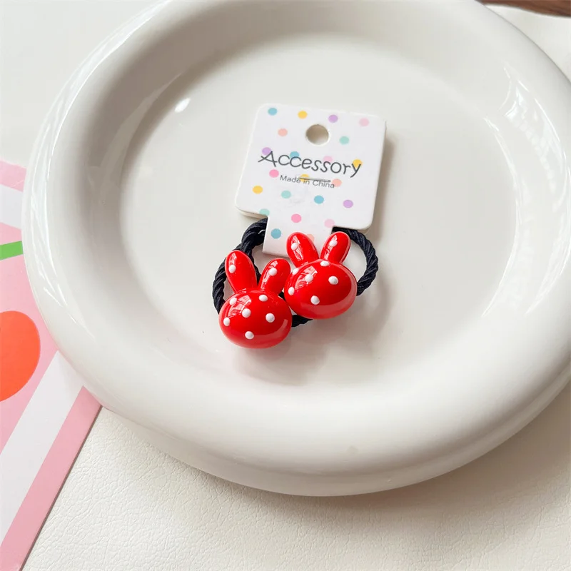 2PCS New Red Wave Dot Rabbit Head Girls Cute Kids Elastic Hair Bands Princess Hair Accessories Children Hair Ties Baby Headwear