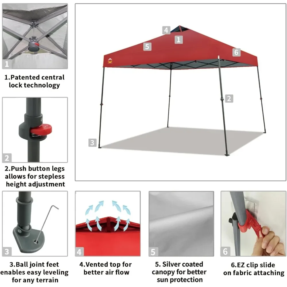 9x9 Pop Up Canopy Tent, Beach Tent Sun Shelter for Outdoor Shades with Wheeled Bag, 8 Stakes, 4 Ropes, Canopy with 11x11 Base