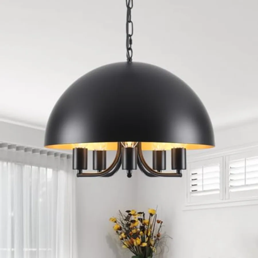 

Black and Gold Ceilg Light - 17.7 ch Black Large Farmhouse Dome Dg Room Chandelier 5-Lights Kitchen Island Pendant Hangg Lightg