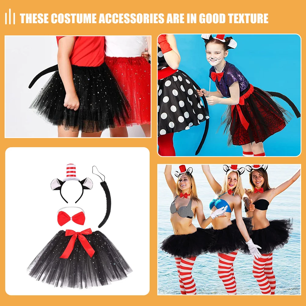 

1Set Red White Cat Costume Set Comfortable Cloth Animal Costume Kit Halloween Christmas Party Headband Tail Cosplay Supplies