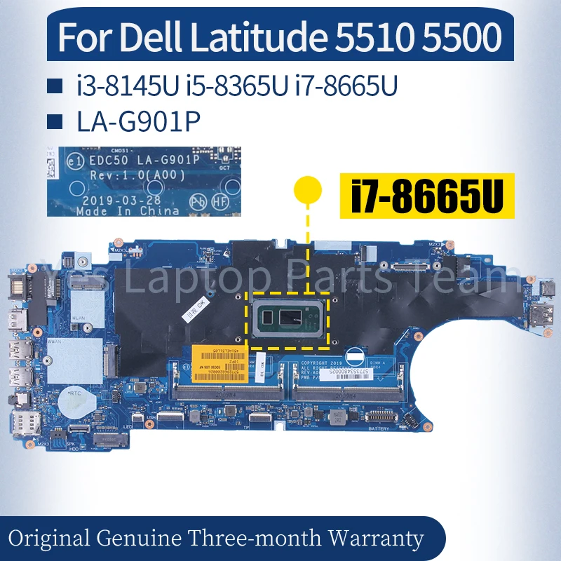 Placa-mãe Portátil La-g901p para Dell Latitude 5510 5500 0j16nw 0f9gj4 0f25w9 I38145u I59365u I7-8665u