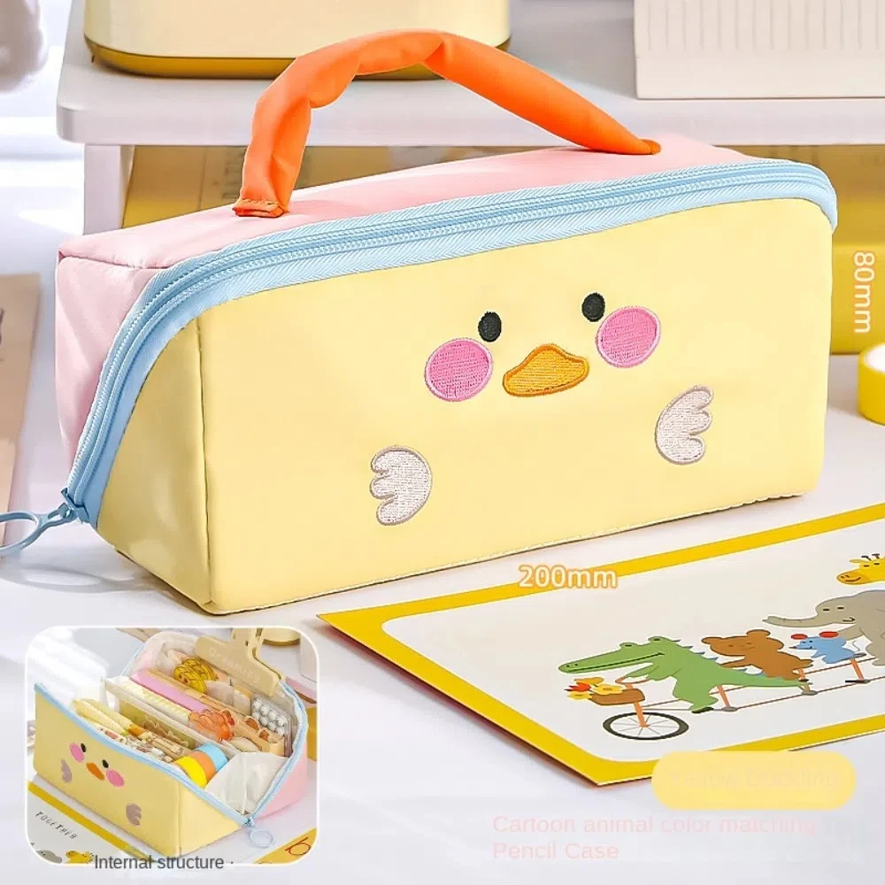 Large Capacity Cartoon Pencil Case Cosmetics Storage 6 Multi Layers Korean Pencil Bag Zipper Handheld Stationery Storage Bag