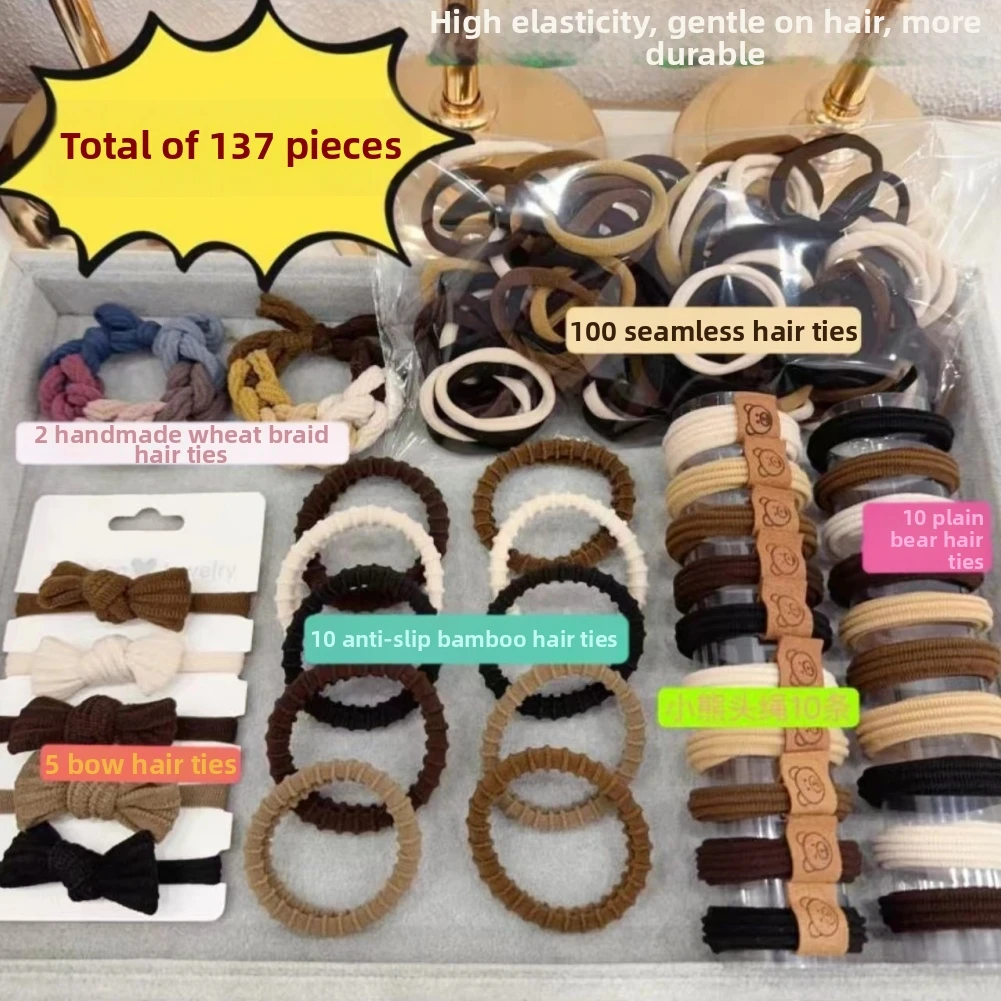 

Набор резинок для волос (137 шт.): эластичные тканевые резинки для женщин, бережные к волосам, с милыми аксессуарами для укладки, разнообразный комплект