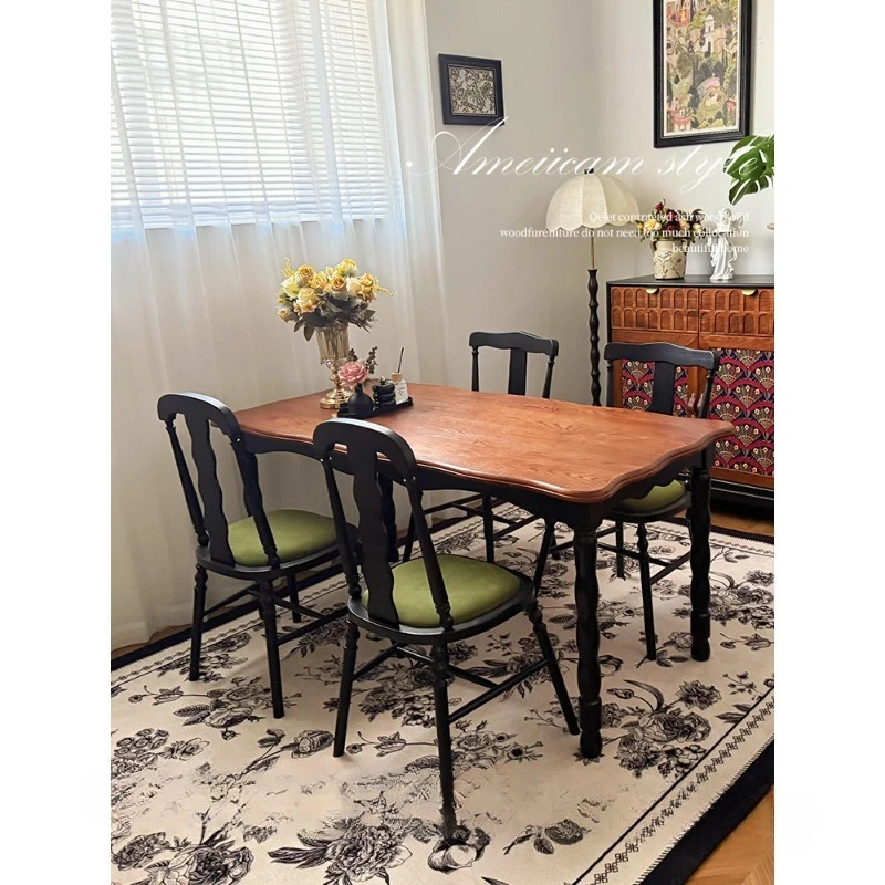 

Medieval style solid wood dining table household retro style small apartment rectangular table Song style aesthetics