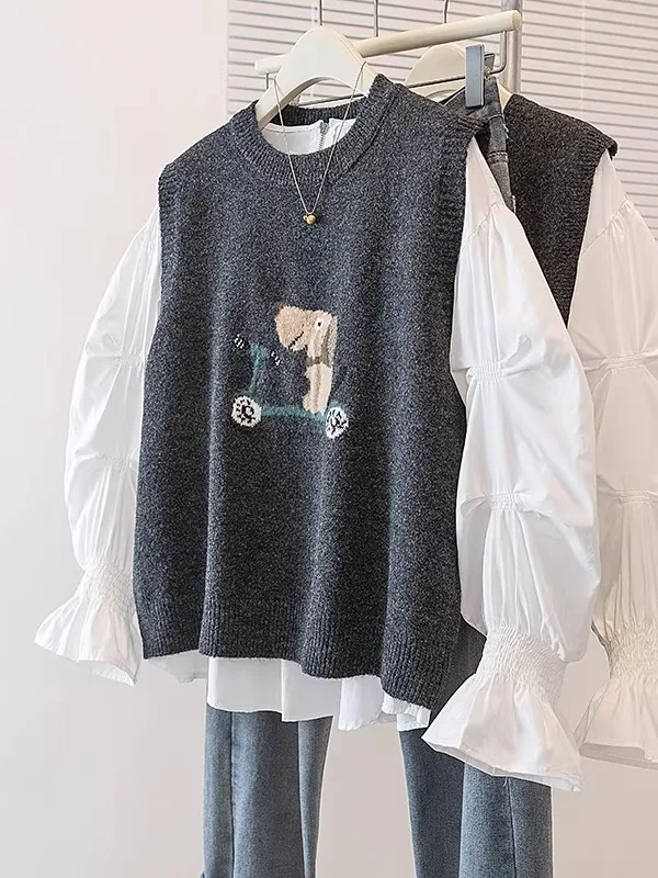 

Свободный вязаный жилет для женщин, большие размеры, верхний слой, утягивающий эффект, молодежный вид, зимняя мода