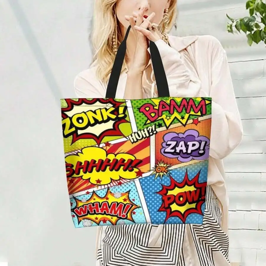 

Comic Book Style Tote Bag Pop Art Superhero Graphic Print Casual Fashion Handbag For Women