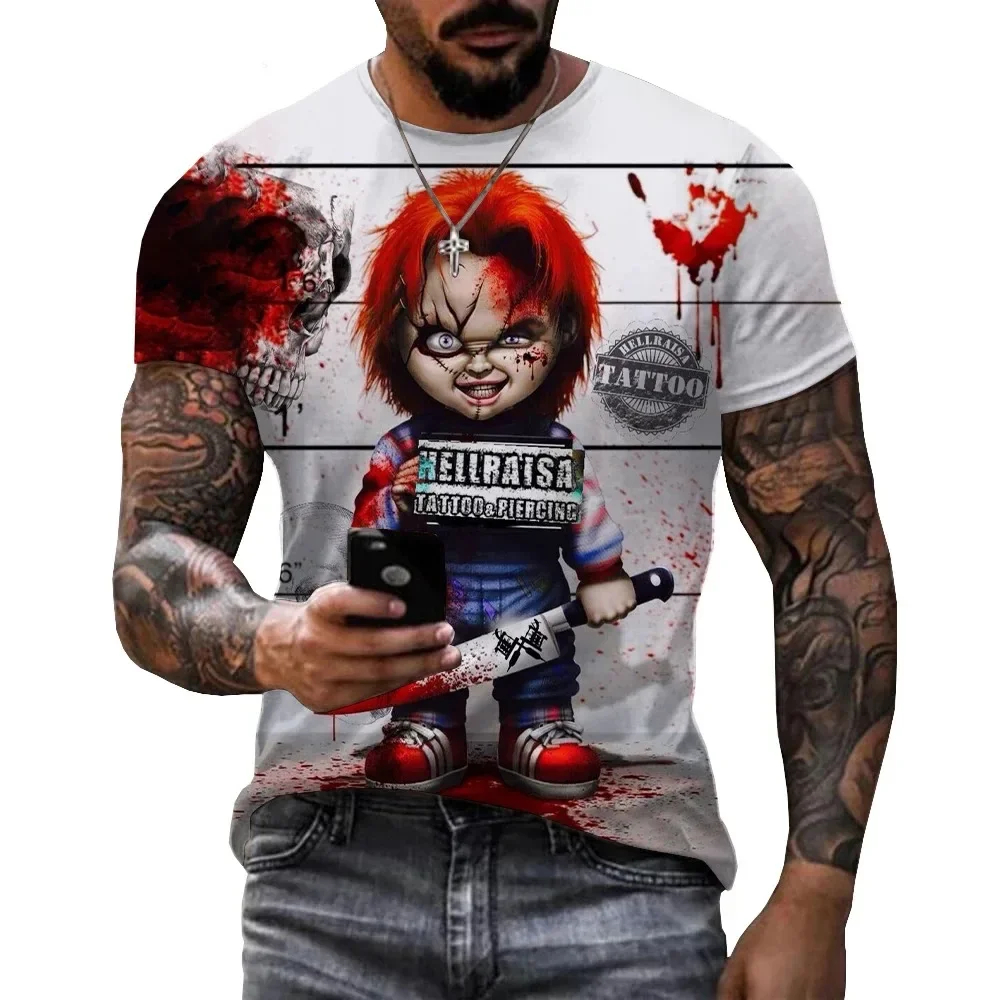 

New horror Summer Bride's lucky 3D printed fashion Short sleeve Quick drying Breathable T-shirt Casual crew neck T-shirt Men's H