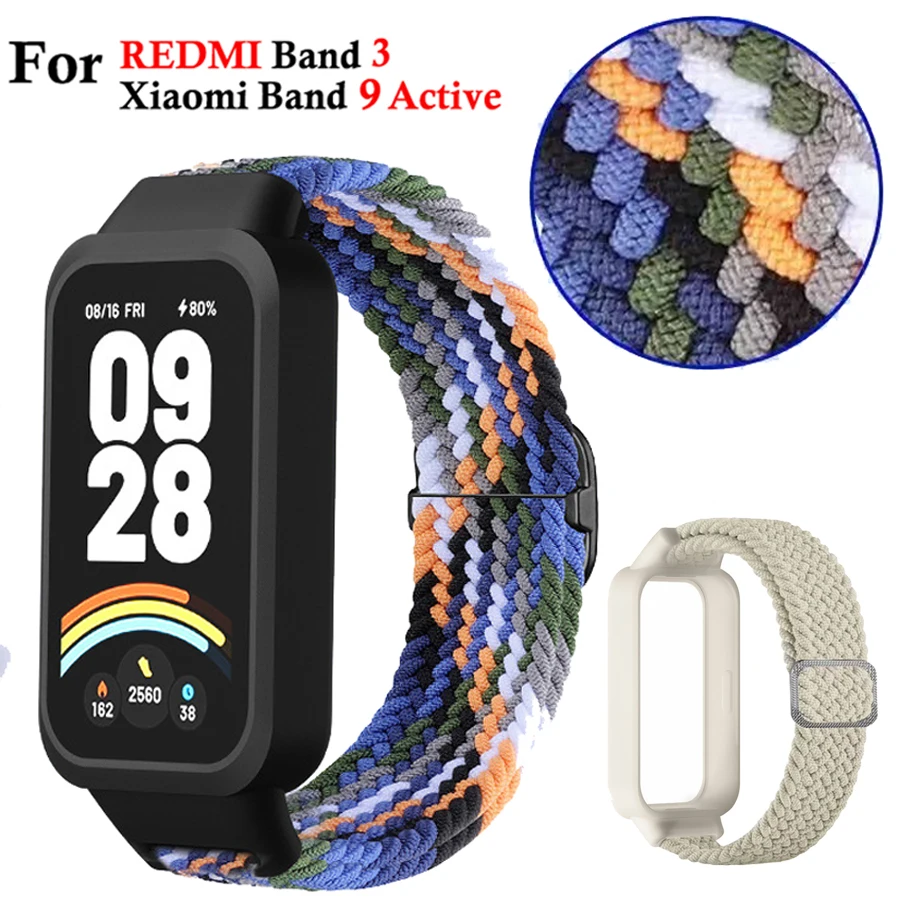 Case+Braided Strap for Xiaomi Mi Band 9 Active Sports Nylon Bracelet Correa for Redmi Band 3 Wristband Accessories
