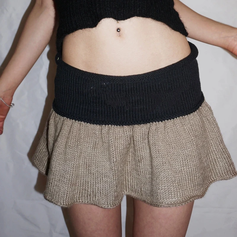 

Women Ruffles Knitted Skirt Fairy Coquette Low Rise Micro A-line Skirt 2000s Aesthetic Retro Cute Mini Skirt Y2k Preppy Bottom